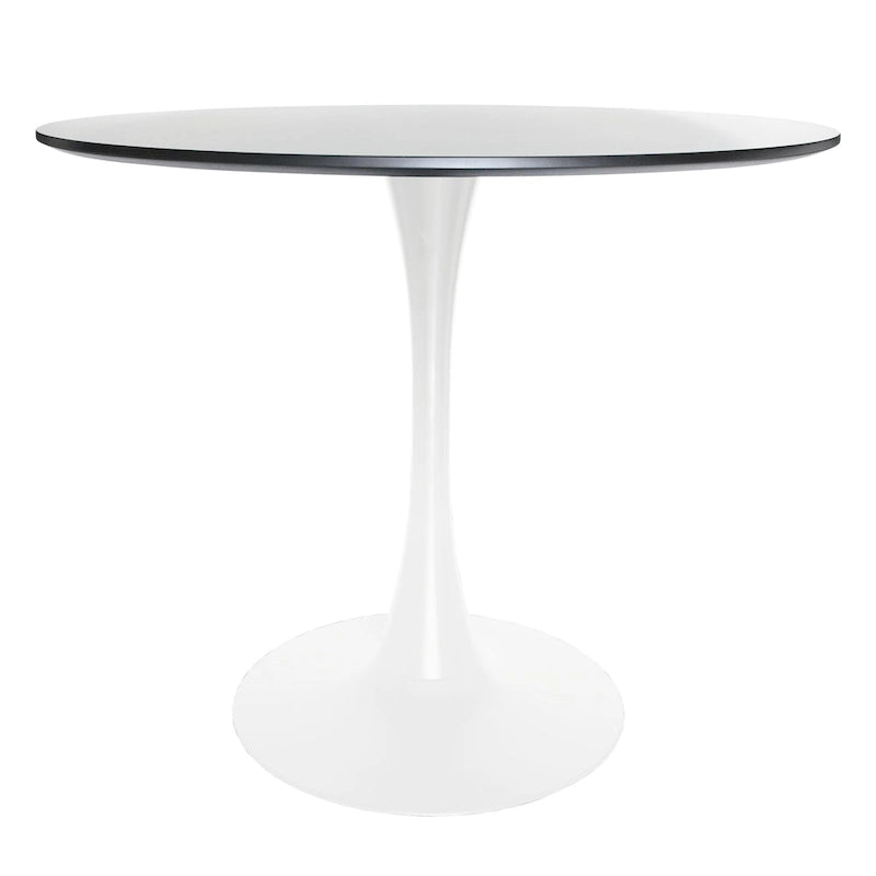 32 Mid Century Modern Round Dining Table, MDF Wood Top & Glossy Iron Pedestal Base for Kitchen & Dining Room