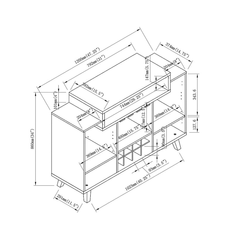 Contemporary 8-shelf Wine Cabinet Buffet