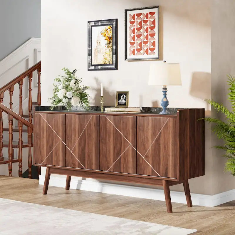 55 inch Buffet Cabinet Kitchen Sideboard Buffet Table Coffee Bar with Storage and Doors for Dining Room Living Room Entryway