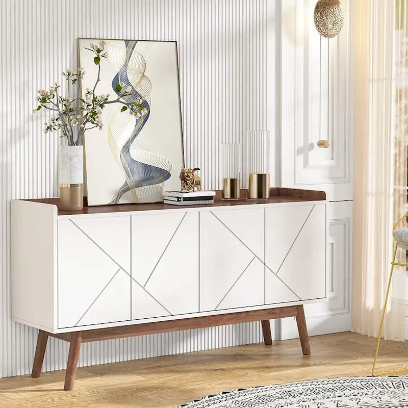 55 inch Buffet Cabinet Kitchen Sideboard Buffet Table Coffee Bar with Storage and Doors for Dining Room Living Room Entryway