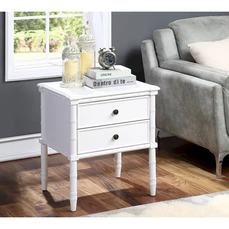 Carved Bamboo 2-drawer Nightstand by