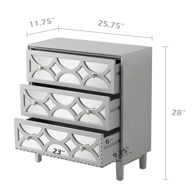 Contemporary Mirror Front Nightstand, Modern Dresser for Bedroom, Living Room, Entryway