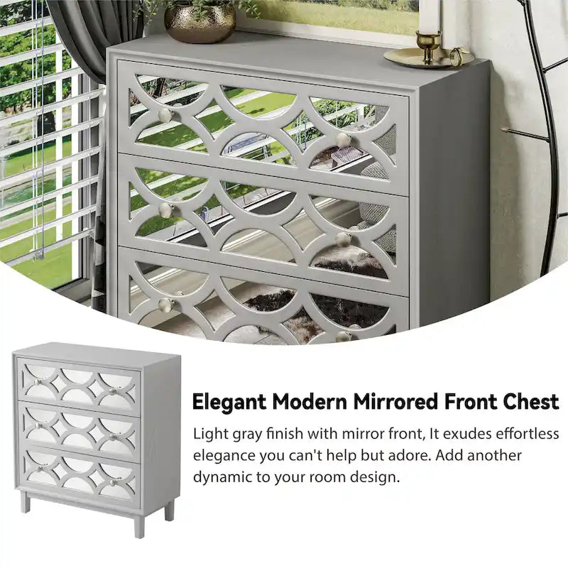 Contemporary Mirror Front Nightstand, Modern Dresser for Bedroom, Living Room, Entryway