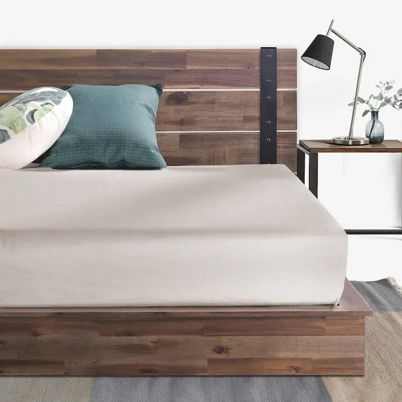 Metal and Wood Platform Bed Frame