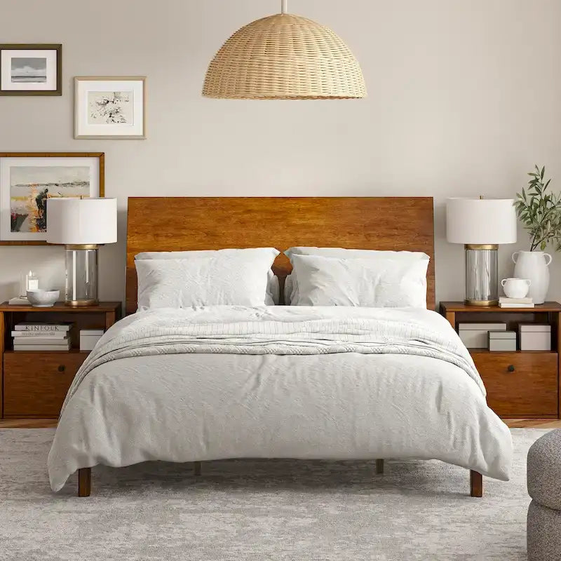 Mid-Century Modern Solid Wood Platform Bed with USB Ports and Storage Space by