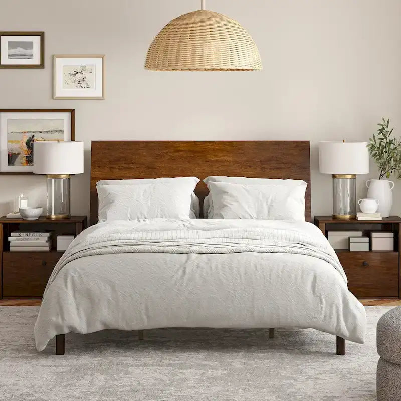 Mid-Century Modern Solid Wood Platform Bed with USB Ports and Storage Space by