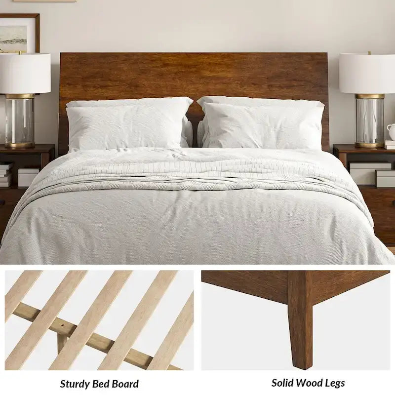 Mid-Century Modern Solid Wood Platform Bed with USB Ports and Storage Space by