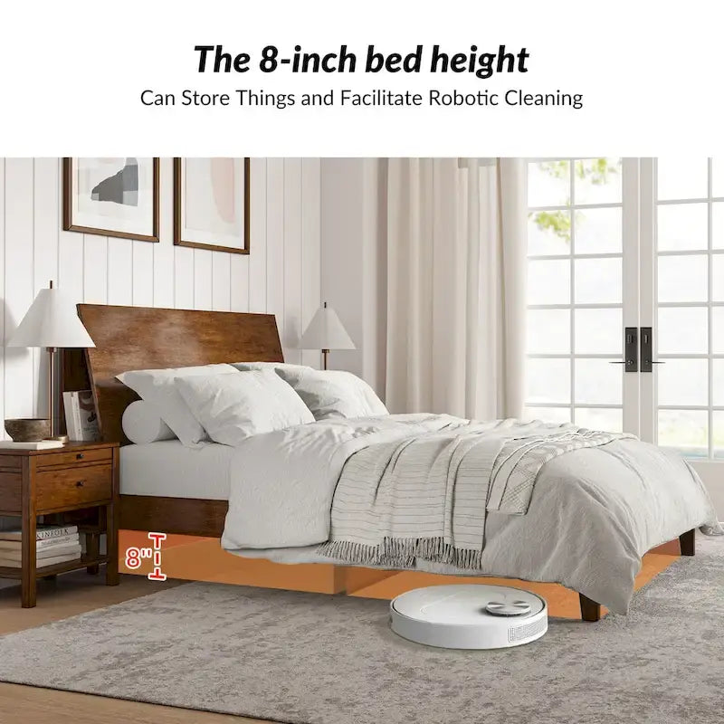 Mid-Century Modern Solid Wood Platform Bed with USB Ports and Storage Space by
