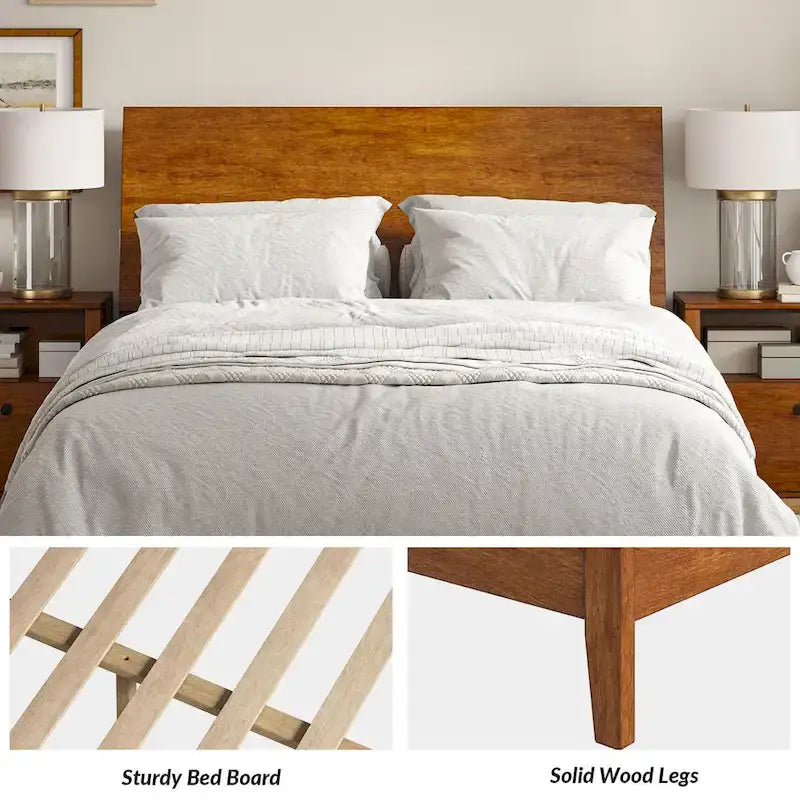Mid-Century Modern Solid Wood Platform Bed with USB Ports and Storage Space by