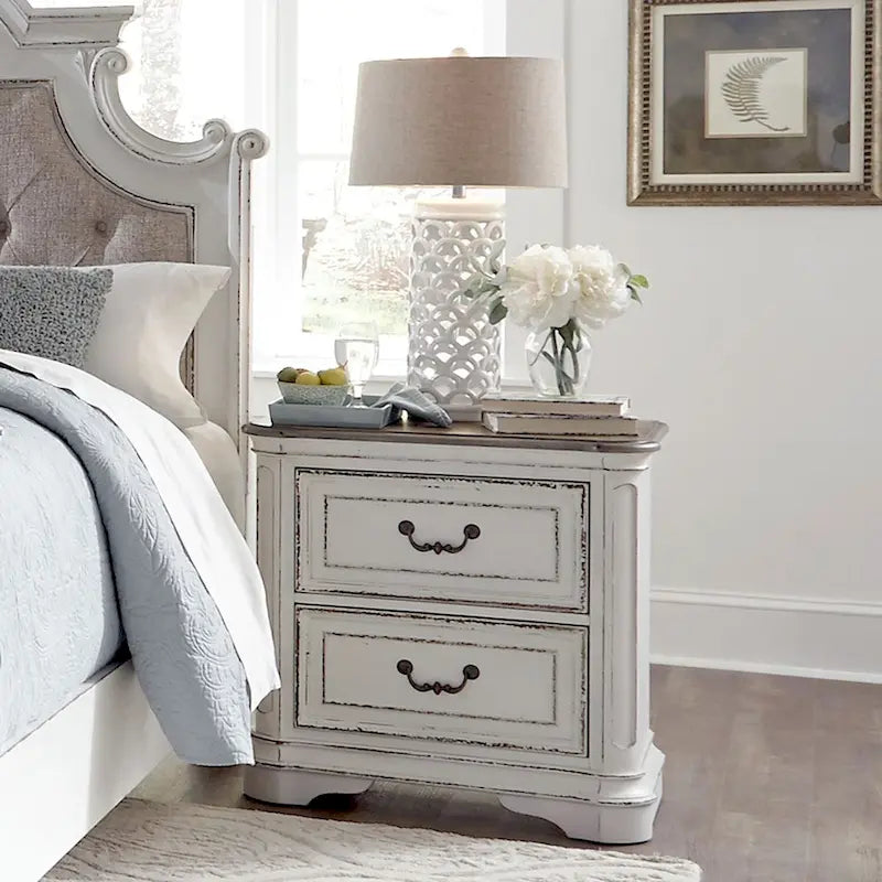 2-Drawer Oak Night Stand for Bedroom - 2 Finish Options
