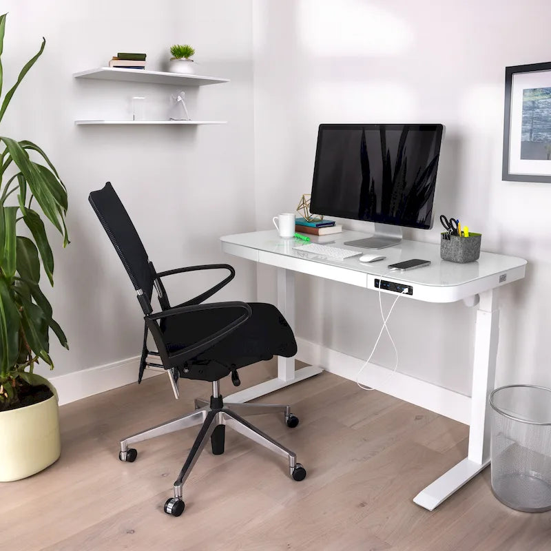47.5 in Tempered Glass Electric Standing Desk Top Dual 2.4A USB Charging Port Height Adjustable to 47.5 in H