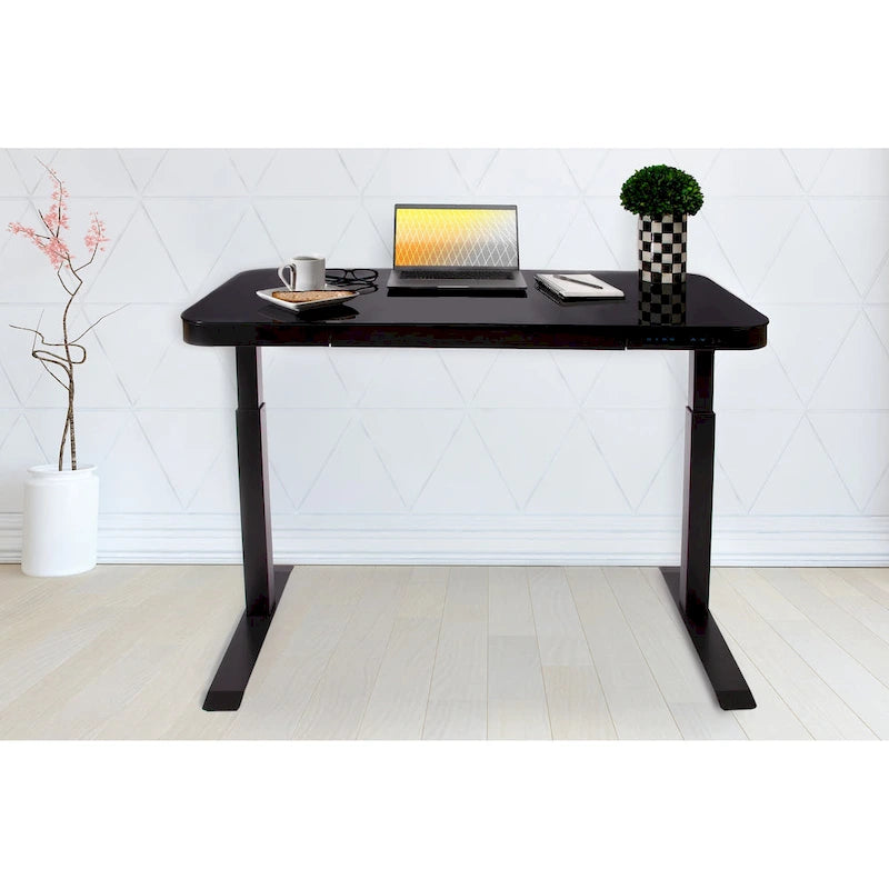 47.5 in Tempered Glass Electric Standing Desk Top Dual 2.4A USB Charging Port Height Adjustable to 47.5 in H