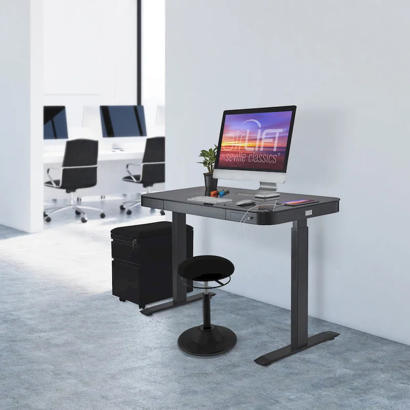 47.5 in Tempered Glass Electric Standing Desk Top Dual 2.4A USB Charging Port Height Adjustable to 47.5 in H
