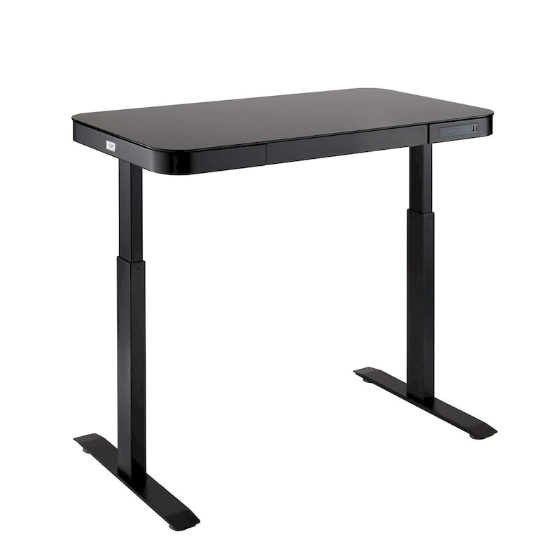 47.5 in Tempered Glass Electric Standing Desk Top Dual 2.4A USB Charging Port Height Adjustable to 47.5 in H