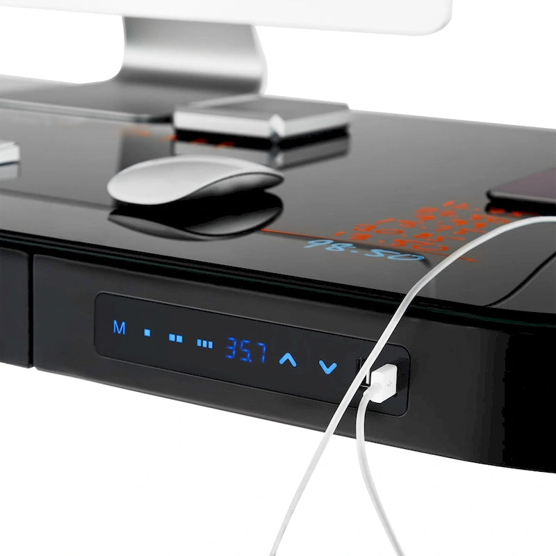 47.5 in Tempered Glass Electric Standing Desk Top Dual 2.4A USB Charging Port Height Adjustable to 47.5 in H