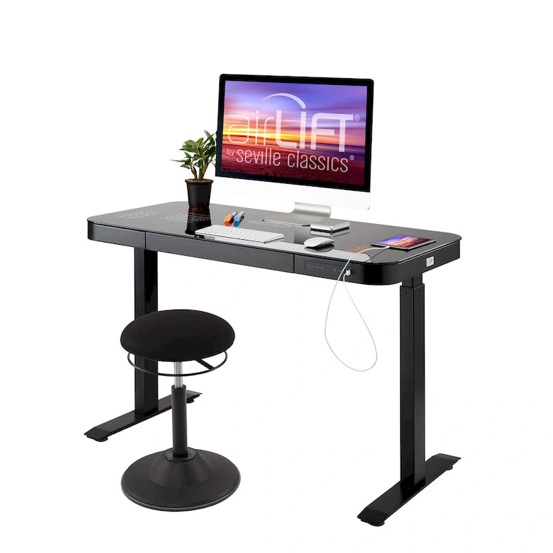 47.5 in Tempered Glass Electric Standing Desk Top Dual 2.4A USB Charging Port Height Adjustable to 47.5 in H