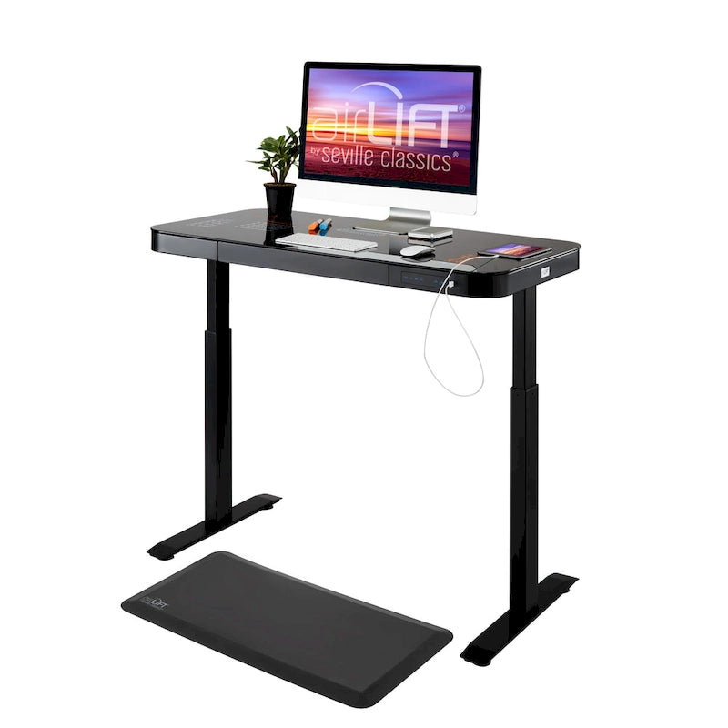 47.5 in Tempered Glass Electric Standing Desk Top Dual 2.4A USB Charging Port Height Adjustable to 47.5 in H