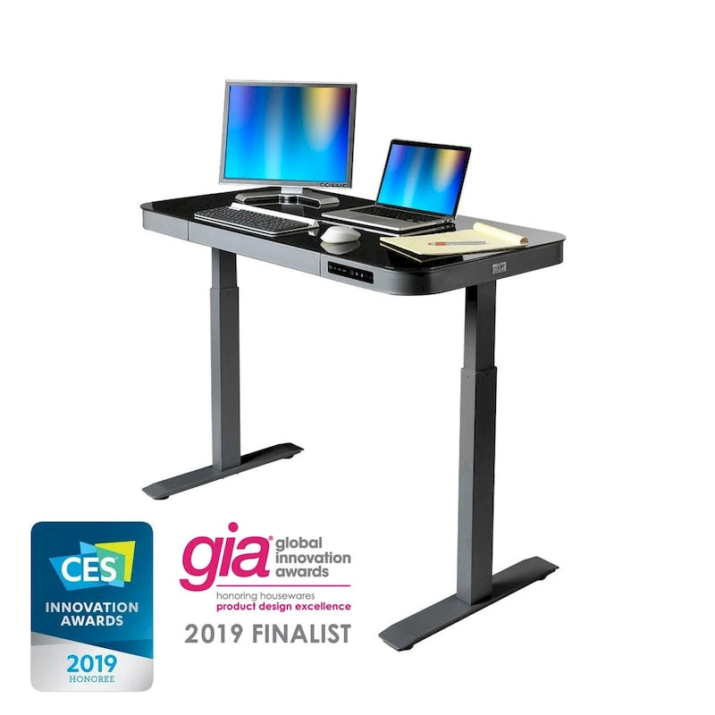 47.5 in Tempered Glass Electric Standing Desk Top Dual 2.4A USB Charging Port Height Adjustable to 47.5 in H