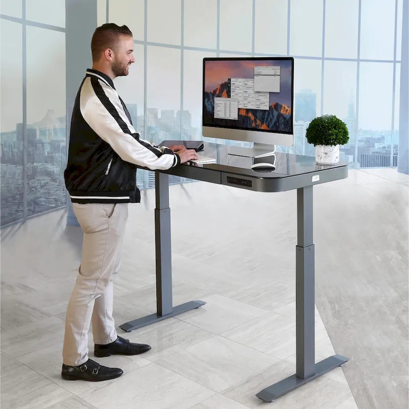 47.5 in Tempered Glass Electric Standing Desk Top Dual 2.4A USB Charging Port Height Adjustable to 47.5 in H