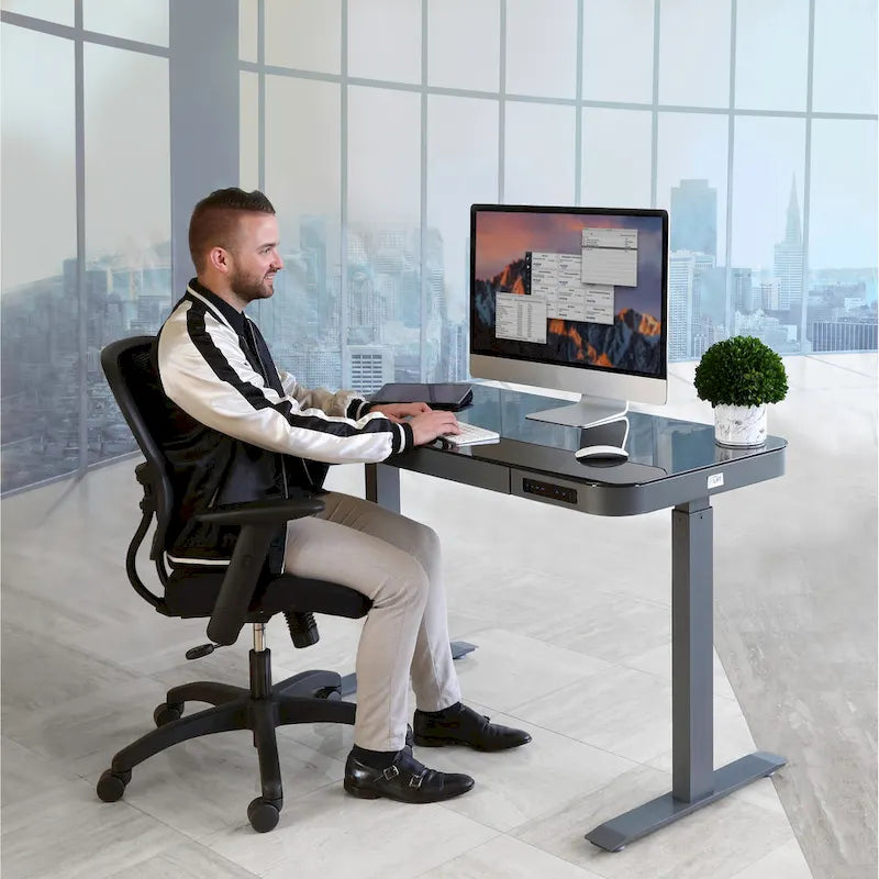 47.5 in Tempered Glass Electric Standing Desk Top Dual 2.4A USB Charging Port Height Adjustable to 47.5 in H