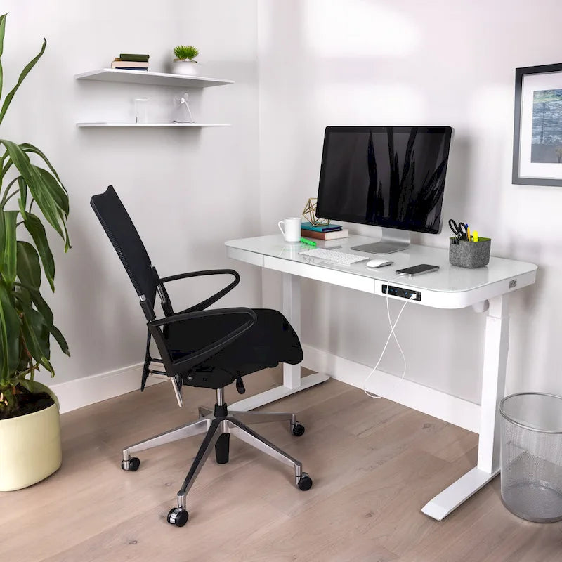 47.5 in Tempered Glass Electric Standing Desk Top Dual 2.4A USB Charging Port Height Adjustable to 47.5 in H