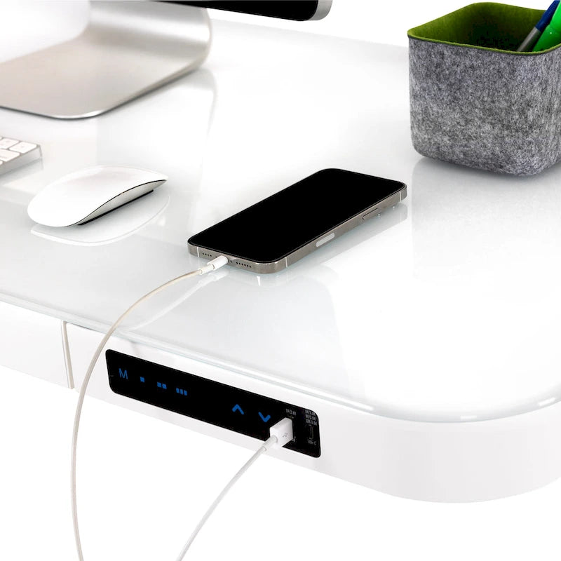 47.5 in Tempered Glass Electric Standing Desk Top Dual 2.4A USB Charging Port Height Adjustable to 47.5 in H