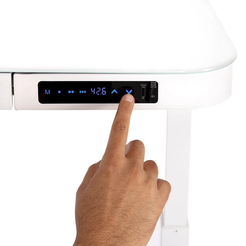 47.5 in Tempered Glass Electric Standing Desk Top Dual 2.4A USB Charging Port Height Adjustable to 47.5 in H