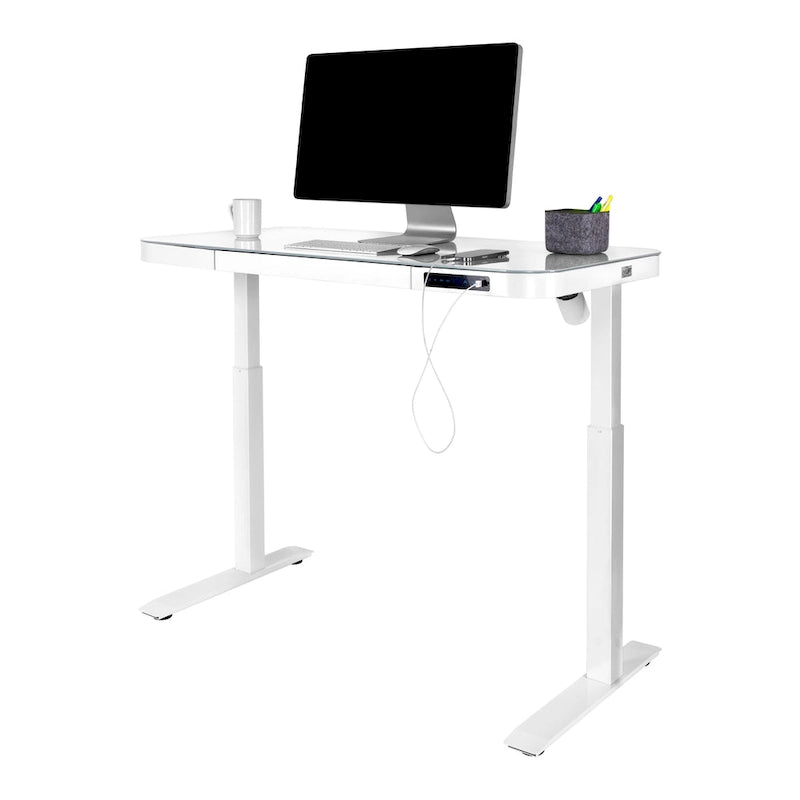 47.5 in Tempered Glass Electric Standing Desk Top Dual 2.4A USB Charging Port Height Adjustable to 47.5 in H