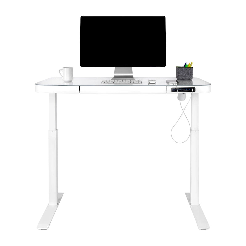 47.5 in Tempered Glass Electric Standing Desk Top Dual 2.4A USB Charging Port Height Adjustable to 47.5 in H