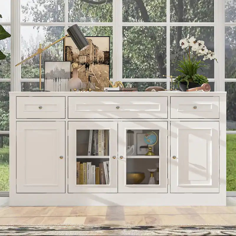 Large Entertainment Center Bookshelves 57x38 inch Hutch Space for TV