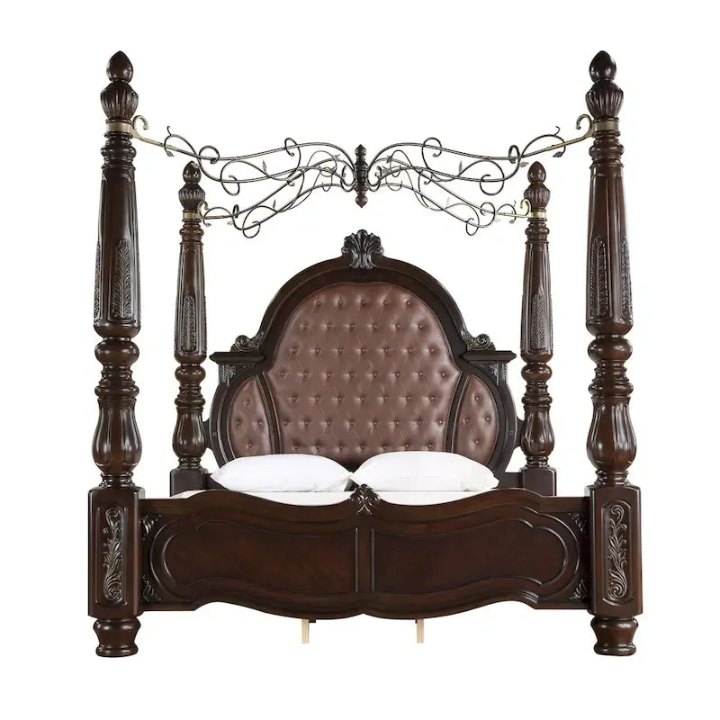 Walnut and Brown Canopy Bed