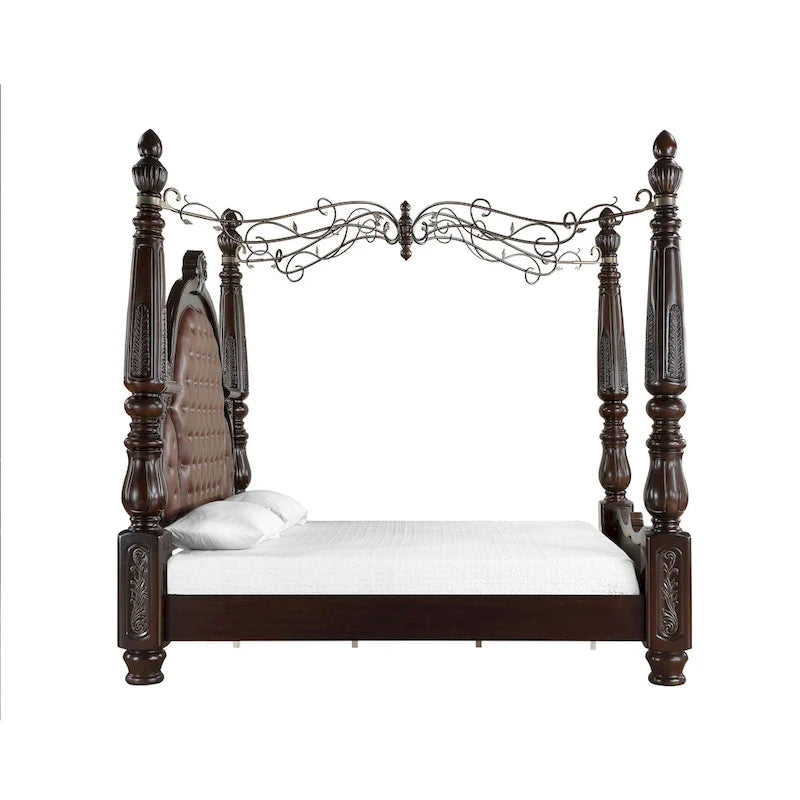 Walnut and Brown Canopy Bed