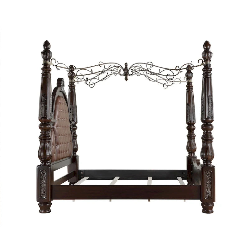 Walnut and Brown Canopy Bed