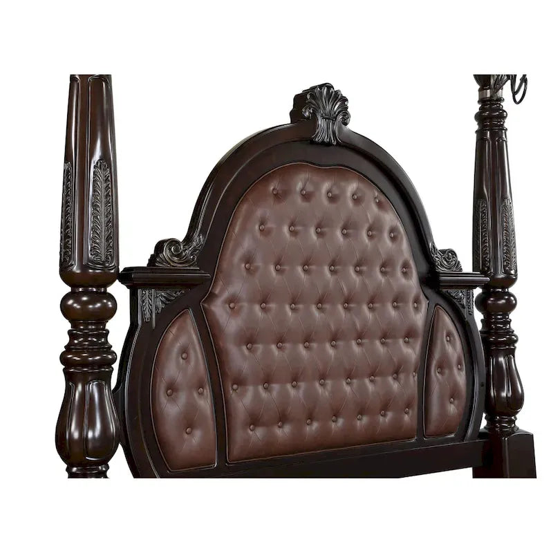 Walnut and Brown Canopy Bed