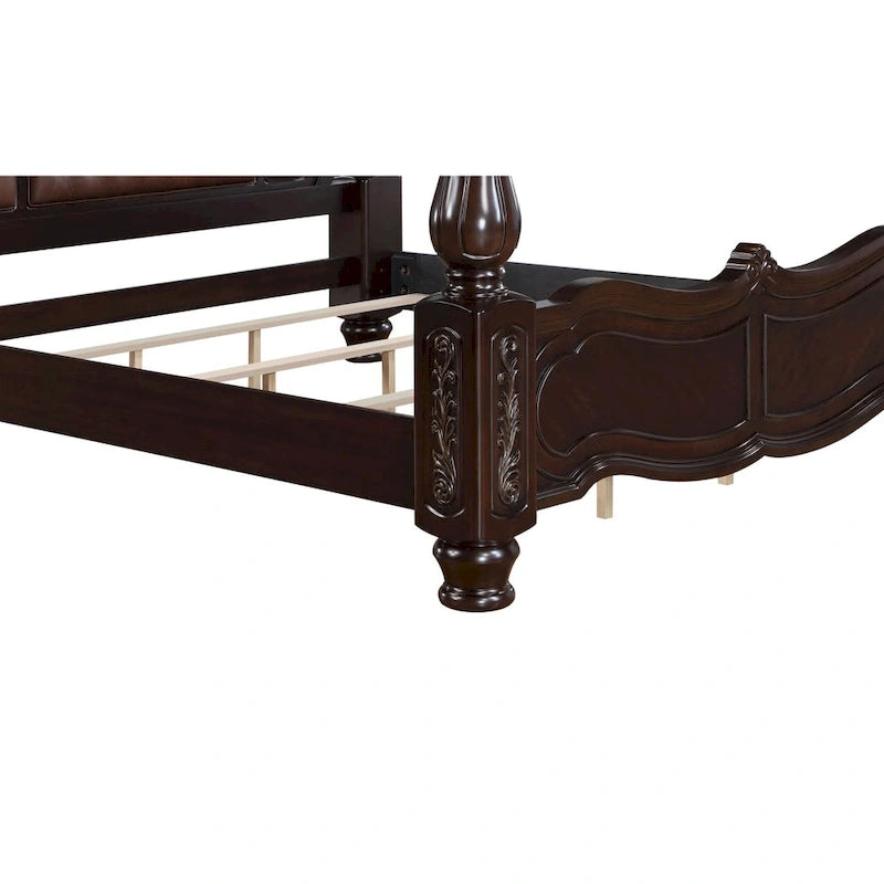 Walnut and Brown Canopy Bed