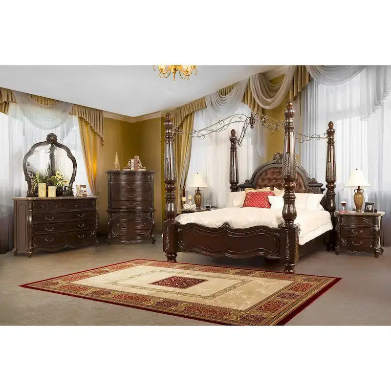 Walnut and Brown Canopy Bed