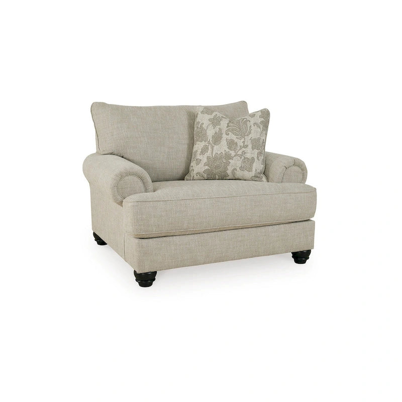 51 Inch Wide Oversized Chair, 1 Pillow, Rolled Arms, Beige Polyester