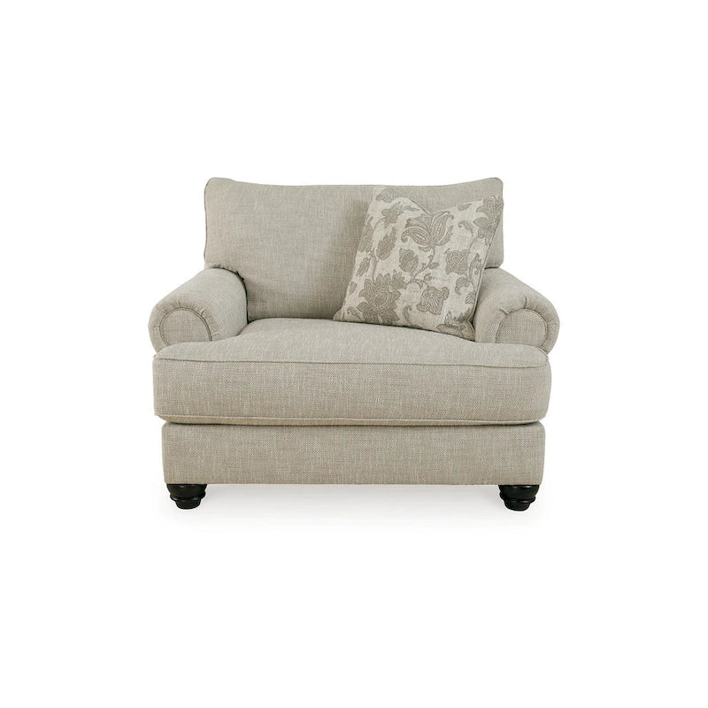 51 Inch Wide Oversized Chair, 1 Pillow, Rolled Arms, Beige Polyester