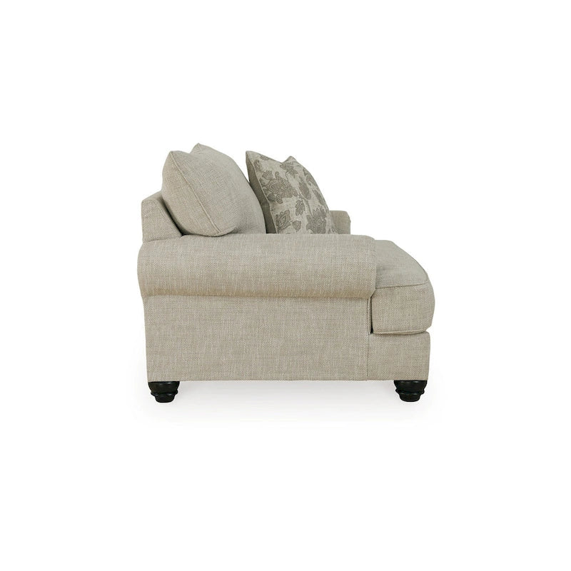 51 Inch Wide Oversized Chair, 1 Pillow, Rolled Arms, Beige Polyester