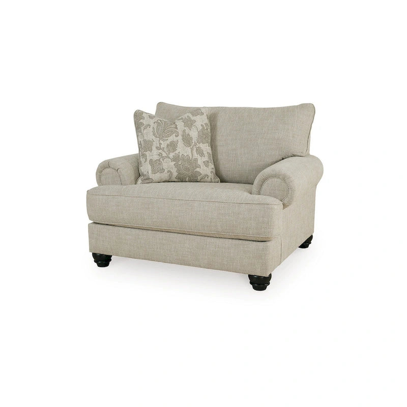 51 Inch Wide Oversized Chair, 1 Pillow, Rolled Arms, Beige Polyester
