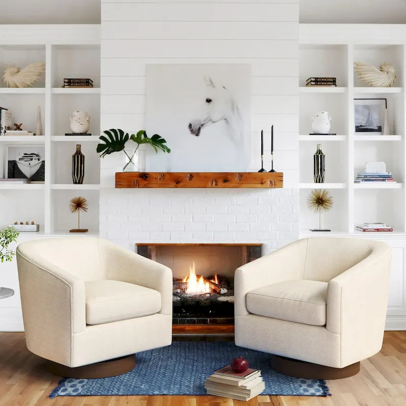 Modern Upholstered Wooden Accent Chair 360 Barrel Swivel Set of 2 Armchair for Living Room