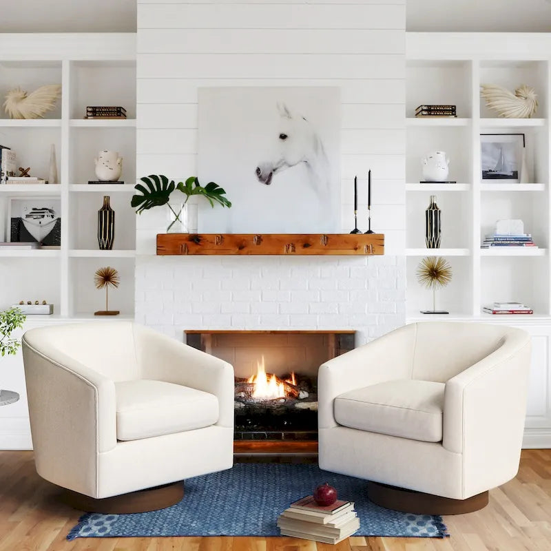 Modern Upholstered Wooden Accent Chair 360 Barrel Swivel Set of 2 Armchair for Living Room