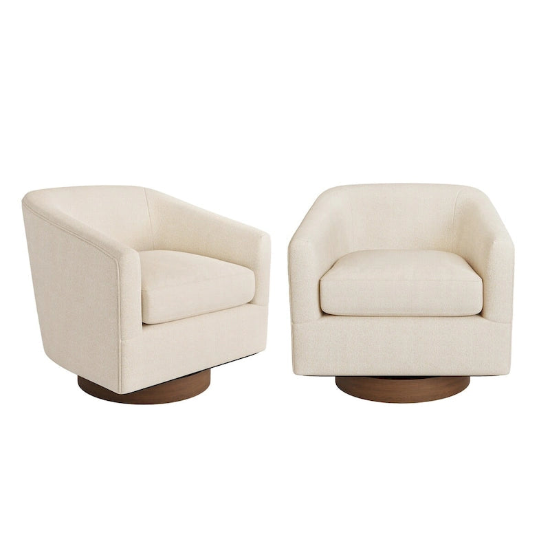 Modern Upholstered Wooden Accent Chair 360 Barrel Swivel Set of 2 Armchair for Living Room