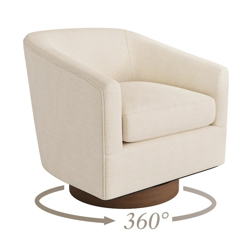 Modern Upholstered Wooden Accent Chair 360 Barrel Swivel Set of 2 Armchair for Living Room