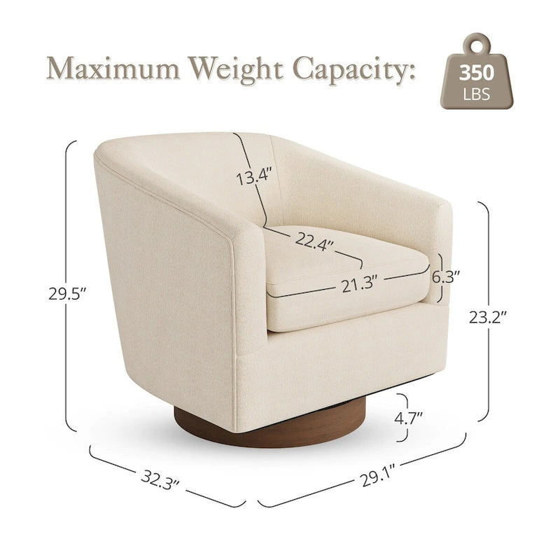 Modern Upholstered Wooden Accent Chair 360 Barrel Swivel Set of 2 Armchair for Living Room