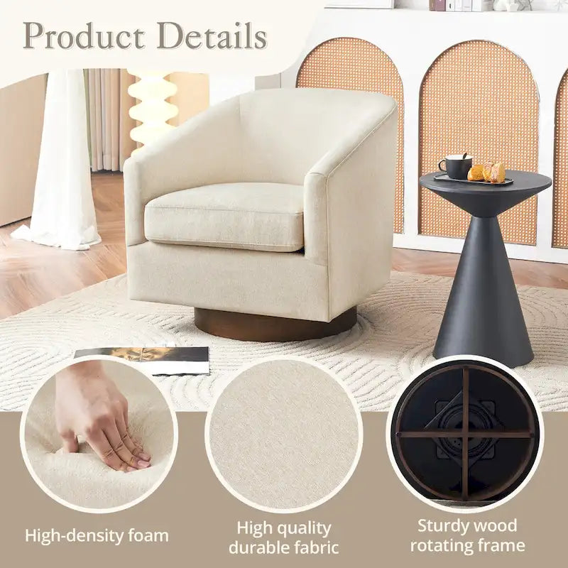 Modern Upholstered Wooden Accent Chair 360 Barrel Swivel Set of 2 Armchair for Living Room