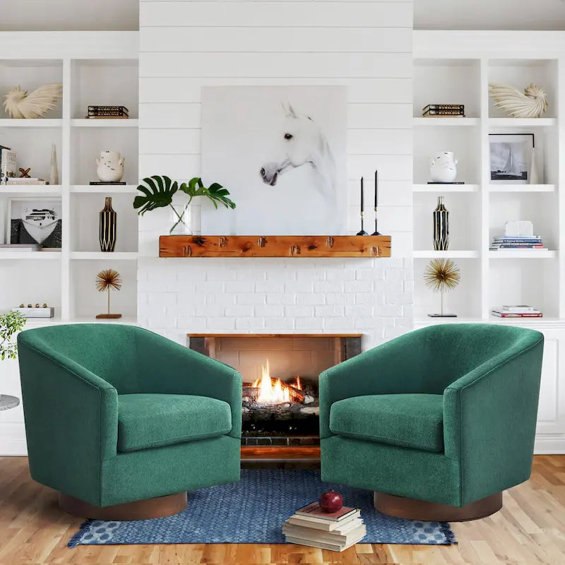Modern Upholstered Wooden Accent Chair 360 Barrel Swivel Set of 2 Armchair for Living Room