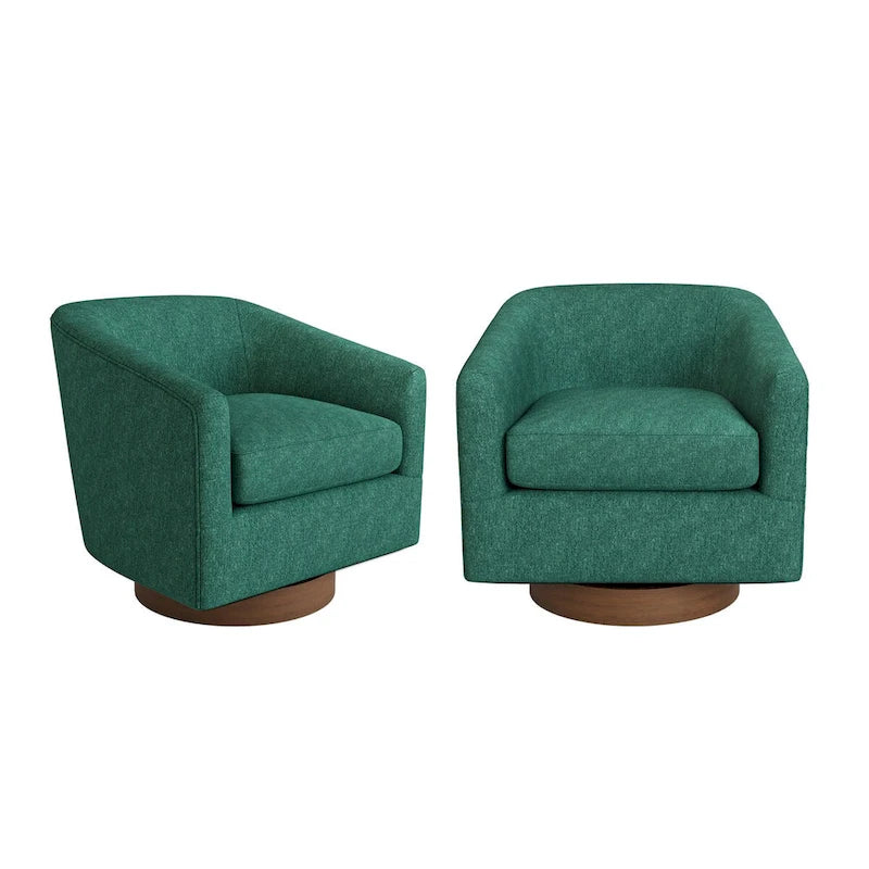 Modern Upholstered Wooden Accent Chair 360 Barrel Swivel Set of 2 Armchair for Living Room