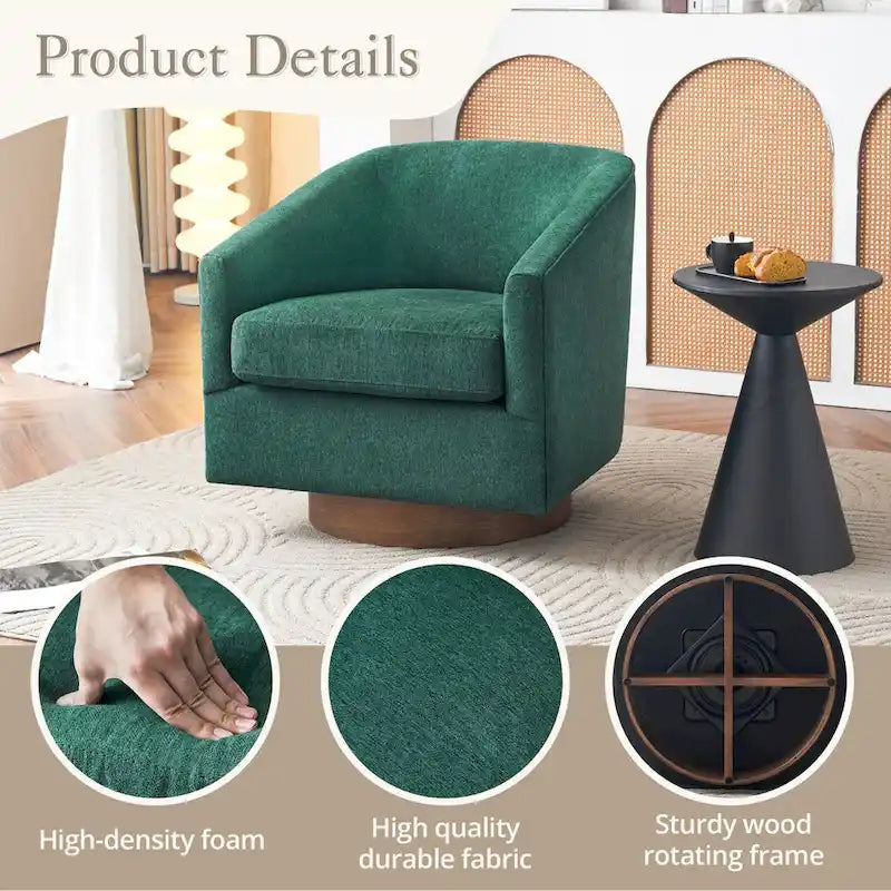 Modern Upholstered Wooden Accent Chair 360 Barrel Swivel Set of 2 Armchair for Living Room