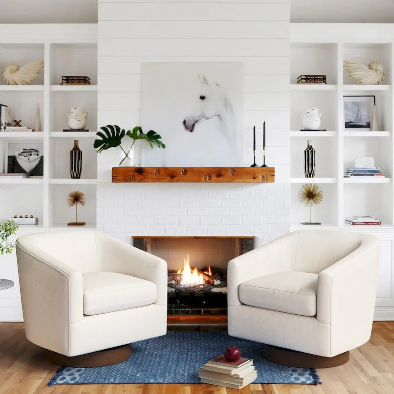 Modern Upholstered Wooden Accent Chair 360 Barrel Swivel Set of 2 Armchair for Living Room
